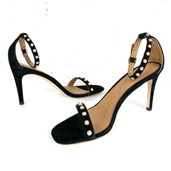 Joie Alana Pearl Studded Ankle Strap Heeled Sandals Black Size 9 - Picture 10 of 11